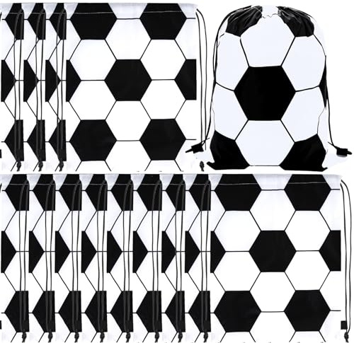 Kinmsito 12 Stück Fußball Kordelzug Rucksack Tasche, 43×34cm Turnbeutel für Kinder, Party Supplies für Mädchen Jungen, Kindergeburtstag