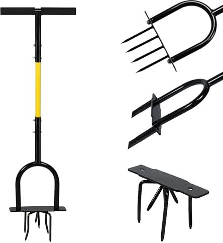 XMTECH 3 in 1 Gartengeräte mit Stiel, Rasenbelüfter Rasenlüfter, Gartenkralle Twist, Manuelle Bodenkralle Rasen Belüften Kultivator für Lockerung zum Pflügen und Unkrautjäten