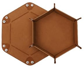 Würfelteller, Würfeltablett Klappbar Hexagon PU Leder Samt Halter für Dungeons and Dragons RPG Spiele - Faltbares Sechseck-Würfelspiel-Tablett (Braun)