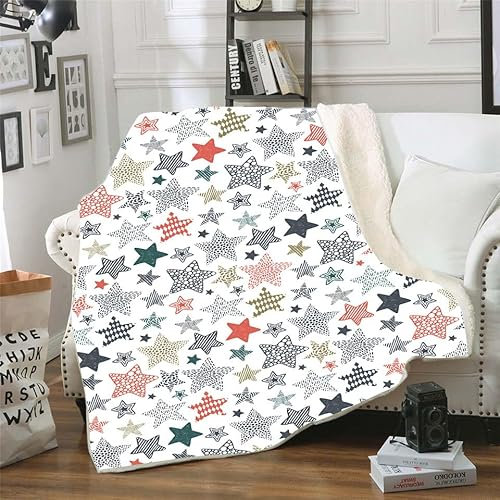 Kuscheldecke Farbige Sterne Extra Weiche Baumwolldecke,Flanell Fleecedecke,Antistatisch,Falten Beständig, Anti-Verfärben,Für Reisen Und Outdoor-Camping,150X200Cm