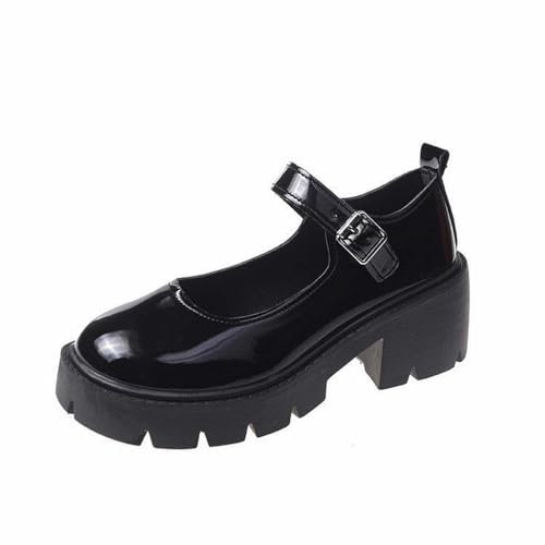 Schuhe Mit Rollen Damen Damen-Mary-Jane-Schuhe, Dicke Sohle, Schuhe, Schleife, Perlendekoration, Gothic, süß aussehende Plateauschuhe, Lederdekoration Damen Business Schuhe (Black, 40)