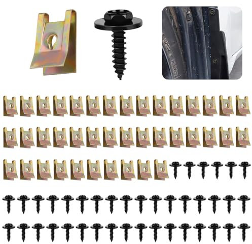 80 Pezzi Auto U-Clip U Dado e Vite Assortimento Kit, Viti Autofilettanti per Metallo per Auto Arco Ruota Copertura Sottotray Parafango