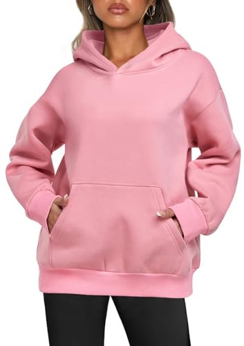 Enwokran Sweat à Capuche Femme Automne Hiver Oversized Sweatshirts Manches Longues Polaire Classic Hoodies Pullover avec Poches (Rose, L)