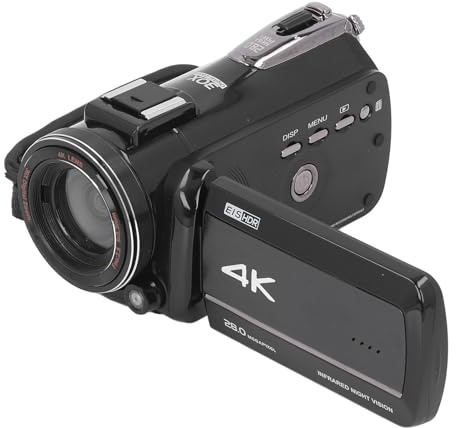 Annadue 4K 60fps Videokamera, 28 MP Touchscreen Drehung, 30 facher Zoom Camcorder, Anti Verwacklung, IR Nachtsicht, Dual Mikrofon, 2000 mAh Akku, mit Ladegerät für OD Cam App