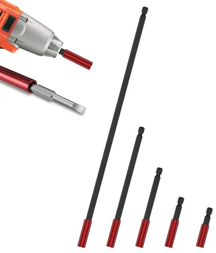 5pcs Magnetic Bit Holder -Magnetic Extension Drill Socket Chuck Adapter 1/4 inch Hex Quick Release Bar Screwdriver Bit Extender Holder for Impact Driver Screws Nuts Drill Tool (50,60,100,150,300mm)