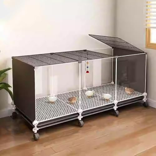 Transparenter Hühnerkäfig, Wachtelstall Mit Verschiebbarem Tablett Und Rollen, Rutin Hühnerstall, Tragbarer Kaninchenkäfig, Kleintier-Geflügelkäfig Für Einfache Reinigung(Black,107 * 37 * 45cm)