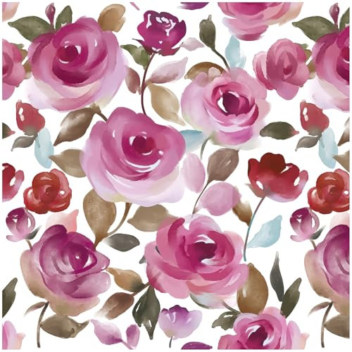 HAOKHOME Pink Peel and Stick Floral Wallpaper Self Adhesive Rose Removable Mauve/Pink/Teal Brown Mural Contact Paper for Bathroom 3m x 44.5cm