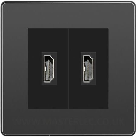 BG Evolve Black Chrome Screwless 2 Gang HDMI Socket Black Insert