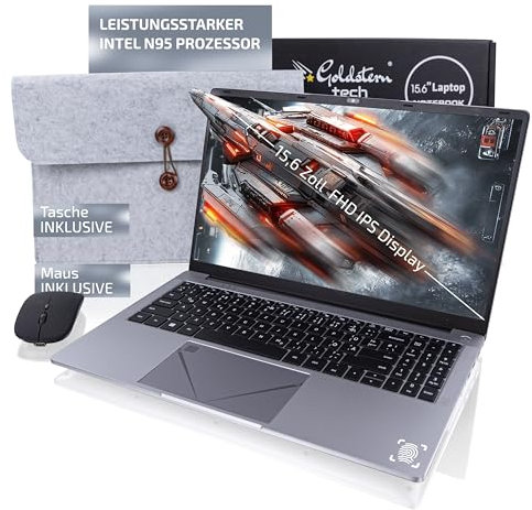 Goldstern tech 15,6 Zoll Notebook (39,6 cm), Intel Celeron N95, 512 GB SSD, Windows 11 Pro, Full-HD Display, federleichtes Design, Intel UHD Graphics, ideal für Arbeit & Multimedia