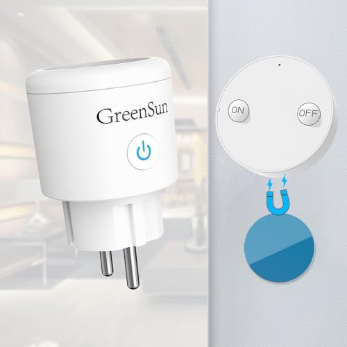 GreenSun Prise Telecommande Sans Fil - Prise Telecommande Pas Besoin de Connexion Wifi, Télécommande à Aspiration Magnétique, Deux Télécommande et Une Prise de Courant, Taille Mini IP22 16A 30M-200M