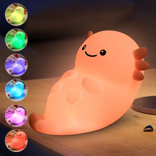 Axolotl Nachtlicht Kinder Stilllicht, 16cm Axolotl Lampe Silikon Nachtlicht Touch Kinder Stilllicht Dimmbar mit Timer, Wiederaufladbar LED Nachtlicht Baby Silikon Nachttischlampe für Mädchen Jungen
