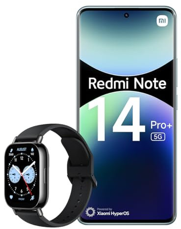 Xiaomi Smartphone Redmi Note 14 Pro+ 5G, 12+512GB, fotocamera AI di livello professionale da 200MP, IP68, HyperCharge da 120W, funzionalità AI Blu + Watch 5 Lite