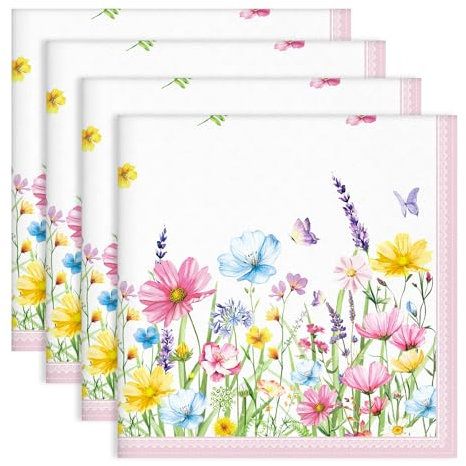 Arquiel Servietten Blumen Rosa 4er-Set, Stoffservietten 100% Baumwolle Dekoratives Weiches Hochwertige Wiederverwendbare Esstisch Servietten für Hochzeiten Küche Haushalt Frühling/Sommer(45×45cm)