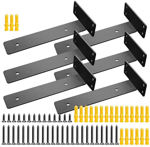 ZHIYUQL® Lot de 6 supports d'étagère flottants en métal pour charges lourdes invisibles - Charge maximale : 75 kg - Noir