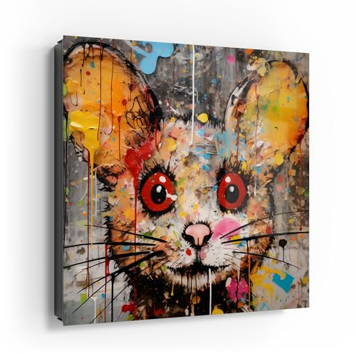 DEQOART Schlüsselkasten schwarz | 30x30 cm | Motiv Bunte Katzenperspektive | Glas & Metall Schlüssel-Box | Schlüsselschrank mit 50 Haken + 2 Magnete | Moderne Box magnetisch & beschreibbar
