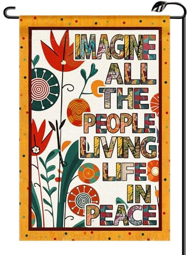 Imagine All The People Living Life In Peace Gartenflagge, 30,5 x 45,7 cm, doppelseitig, Hippie, lustiges Friedensschild, Frühling Sommer, inspirierende, kleine Flaggen, Außendekoration für den Hof