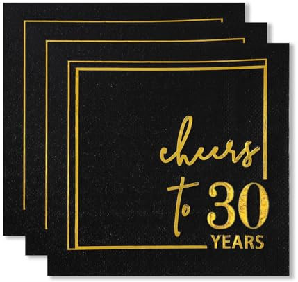 ParPix 20 Stück 30 Geburtstag Deko Servietten, 25x25cm Schwarz Gold Deko 30. Geburtstag Servietten, 30er Geburtstags Dekoration Papierservietten, 30th Happy Birthday Servietten für Mann Frau