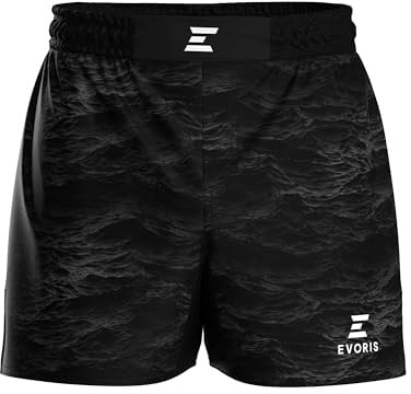 EVORIS MMA Shorts - Pantalones cortos de entrenamiento multiusos para Grappling, Jiu Jitsu, BJJ, correr, natación, para hombres o mujeres, diseño de ondas nocturnas, Negro, XL