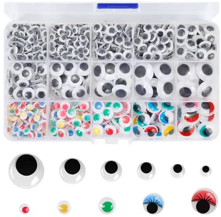 Romon Ojos Manualidades Adhesivos, 750 Piezas Colores Ojos de Plástico Autoadhesivos Wiggle Eyes, Ojos de Muñecas Redondos 6/8/10/12/15/18mm Para Manualidades De Scrapbooking Artesanía Accesorios