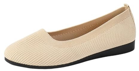 Damen Ballerinas Slip On Schuhe Sommerschuhe rutschfest Flach Stricken Sneaker Elegant Tanzschuhe Beige 38