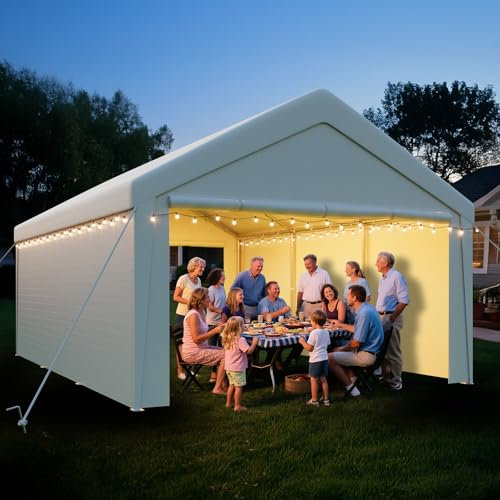 arvioo Pavillon mit 2 Seitenwände & 2 Eingänge, Schaffen eine Temporäre Raumlösung, 4x6 m XXL Zeltgarage Lagerzelt Weidezelt Gerätezelt Winterfest Windschutz Wasserdicht UV-beständig, Stahl & PE (Weiß