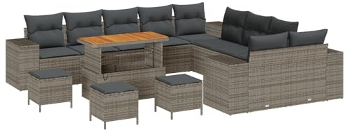 vidaXL Garten-Sofa-Set mit Kissen 14 pcs Grau 110 x 55 x 71 cm, Garten- und Terrassenlounge, modernes Outdoor-Sofa, verstellbare Füße, Stauraum für Frühling und Sommer