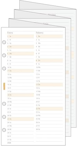 Finocam Nachfüllpack Classic Jahresplaner 2026 Monatsübersicht Januar 2026 - Dezember 2026 (12 Monate), Spanisch