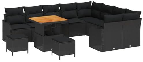 vidaXL Garten-Sofa-Set mit Kissen 12 pcs Schwarz 80 x 80 x 71 cm, Garten & Terrasse, verstellbare Outdoor-Sofa, wetterfeste Möbel, modulares Set für modernes Lounge-Feeling
