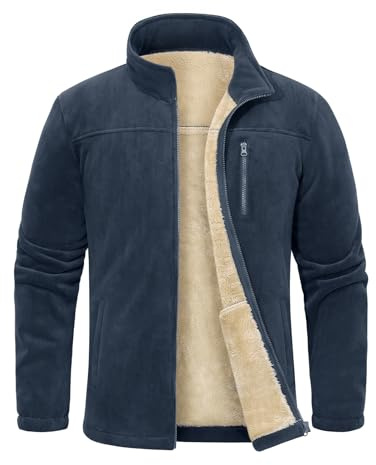 Voqeen Mens Fleece Jackets Full Zip Warm Winter Outdoor Jacket with Pockets Stand Collar Thermal Coat for Hiking Camping Fishing
