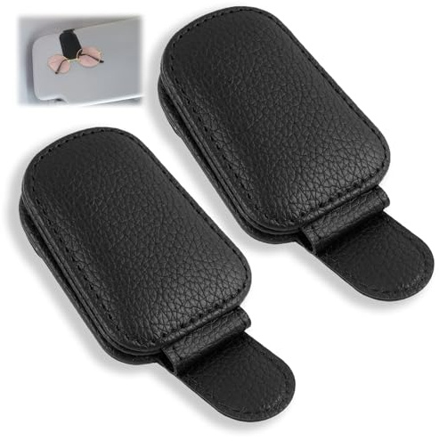 Hawpasy 2PCS Sunglasses Holder Magnetic Leather Car Holder Clip for Sun Visor, PU Leather Glasses Holder for Car Interior, Sunglasses Clip for Car Visor, Universal Car Glasses Clip for Vehicle