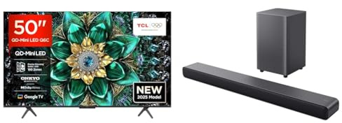 TCL 50Q6C 50 QD-Mini LED SMART TV, 4K HDR Premium 1000nits, with Google TV Technology (Dolby Vision IQ & Atmos, Onkyo 2.1 Sound System, Motion Clarity Pro 144Hz, Game Master)