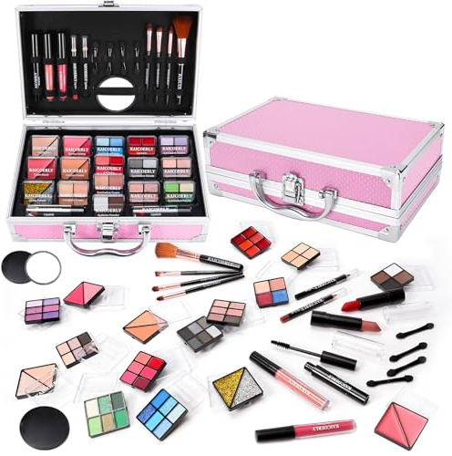 All-in-One Fashionable Gift Face Makeup Set for Women & Girls #Pink | Complete Makeup Set for Beginners & Travelers with Case, Eyeshadow Palette, Lip Gloss, Mascara, Foundation & Face Primer