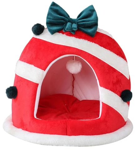 MotiveTech Weihnachtliches Katzenhaus, Katzenbetten mit Abnehmbarem, Waschbarem Kissen, Warme, Niedliche Katzenhöhle