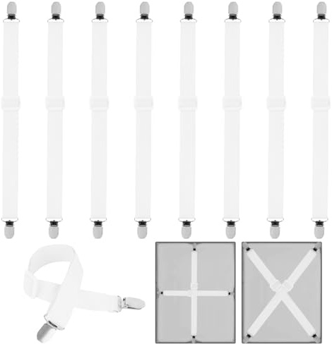 KALBIGRO 8 Piezas Sujeta Sabanas Bajeras, 55-250 cm Pinzas Sujeta Sabanas, Tensor de Sábana Bajera, Elásticos para Sábana Bajera Fundas de Colchón Sofá, Tablas Planchar