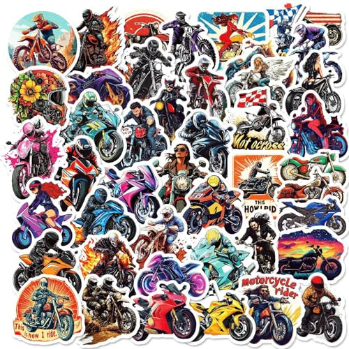 Huaxintoys Motorcycle Stickers, Motocross Club Stickers Personalized Graffiti Sticker Pack Vinyl Skateboard Guitar Door Laptop Luggage Car Bike Water Bottle (50 Pcs)