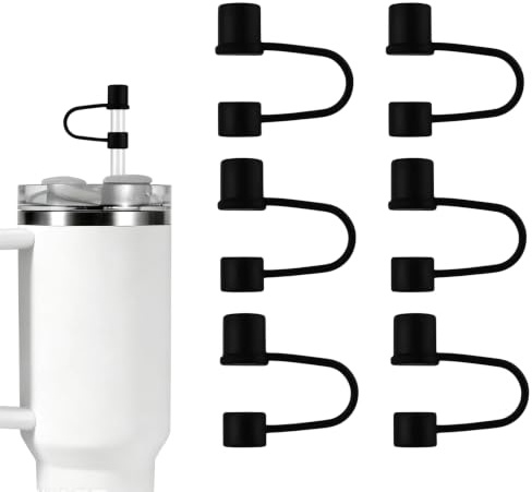 6 Pack Silicone Straw Covers, 10mm Straw Toppers, Dustproof Leakproof Straw Covers, Reusable Dust-Proof & Spill-Resistant Straw Caps,30oz 40oz Cups Accessories, Black