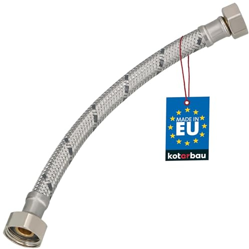 KOTARBAU® Flexschlauch 1/2“ x 3/8“, Wasserschlauch, Panzerschlauch 20 cm | Anschlussschlauch für Armatur, Schlauch Für Wasserhahn, Edelstahlummantelt, Silber