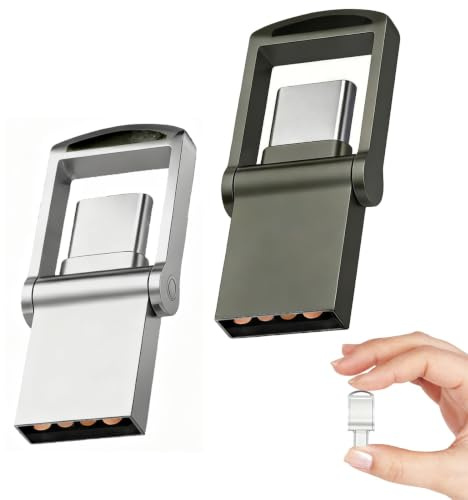 2 Pack 16GB Dual USB C USB A Flash Drives Mini Metal Swivel Thumb Drives External Storage Stick Compatible With iPhone 15 16 17 Android Windows Mac Linux iPad Smart TV Car Audio