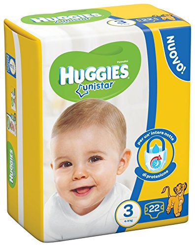 Huggies Unistar Pannolini, Taglia 3 (4-9 kg), 1 Pacco da 22 Pannolini, 22 Pezzi