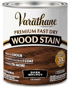 Varathane Premium Fast Dry Wood Stain | 1 Hour Dry Time | 1 Coat Color | Interior Wood Stain | Furniture, Cabinets, Doors, Trim | Quart | Dark Walnut
