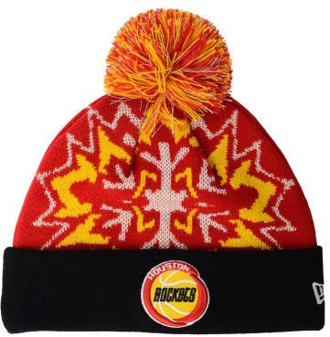New Era Cuffed Basketball Beanie mit Pom Pom – NBA Winter Knit Toque Gap, unisex damen Jungen Herren, Houston Rockets - Black Glowflake