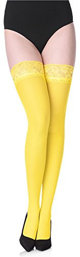 Merry Style Damen halterlose Mikrofaser 40 DEN Strümpfe mit Spitze MS 791 (Canarinio-791, XL-XXL (46-50))