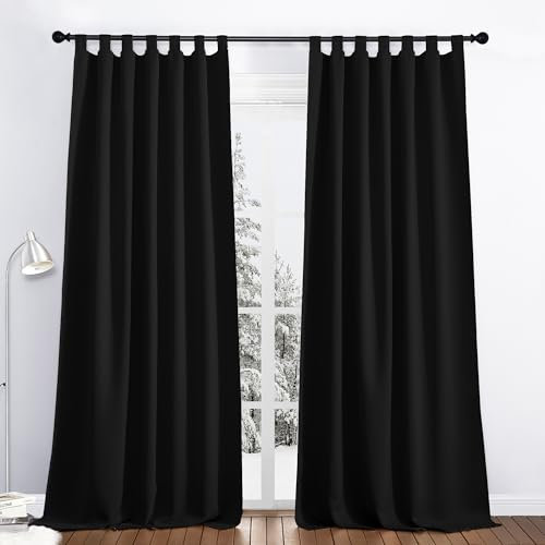 PONY DANCE Schwarze Gardinen Schlafzimmer Curtain Thermovorhang Hitzeschutz Schlaufenschal 2er Set Verdunklungsvorhänge Wohnzimmer Modern, H 245 x B 140 cm