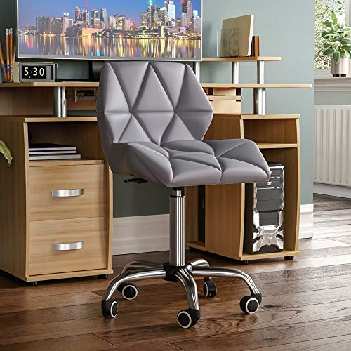 Vida Designs Geo Office Computer Chair, Grey, Gaming Secretary Adjustable Swivel Legs Lift Chrome PU Faux-Leather