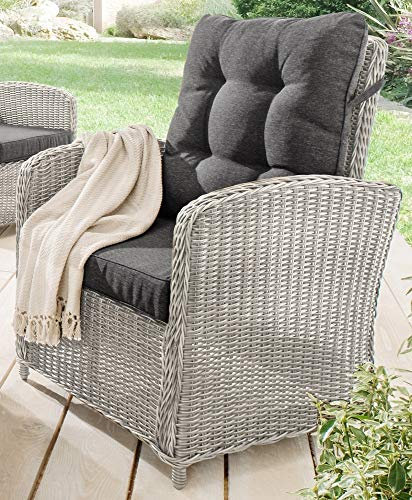 Beauty.Scouts Outdoor Collar Edition DEST Sofasessel Pearl, Vintage weiß, 67 x 74 x 99 cm, Polster anthrazit, Gartensessel, Garten, Balkon, Balkonsessel, Loungesessel, Terrassensessel