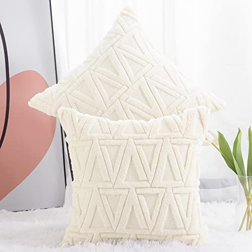 Madizz 2er Set Sanft Plüsch Kurze Wolle Samt Dekorativ Zierkissenbezüge Luxus Stil Kissenbezug für Sofa für Schlafzimmer Beige 65x65 cm Quadrat