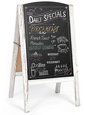 Ilyapa A-Rahmen-Kreidetafel, Gehweg-Schild – abgerundete Oberseite, faltbares, stehendes Sandwich-Schild für Restaurant, Büro, Hochzeiten – rustikales Weiß, 45,7 x 80,5 cm