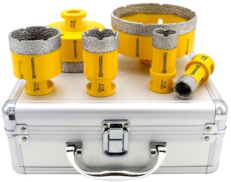 HIGHDRIL Fliesenbohrer Diamantbohrer Set 7 tlg - 20/25/35/50/75/100mm Lochsägen+Adapter für Porzellan Keramik Fliesen Granit Marmor