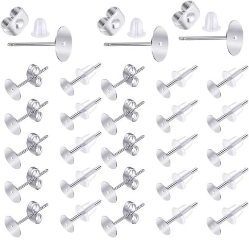 600 Stück Ohrstecker Verschluss, 5mm Ohrring Rohlinge Edelstahl Ohrstecker Selber Machen Set Stud Earring Post Mit Ohrring Rücken Diy Ohrstecker Flach Rund Für Ohrringe Und Schmuckherstellung