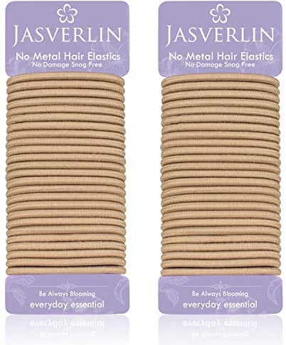 JASVERLIN Thick Hair Elastics Ties Blonde, Large Ponytail Holders Hair Bands for Women’s Curly Thin Texture, 5mm No Damage Breakage Braided Accessories for Girls 48 Pcs